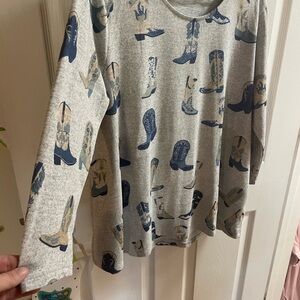 Women’s Cowboy Boot Print Gray Shirt